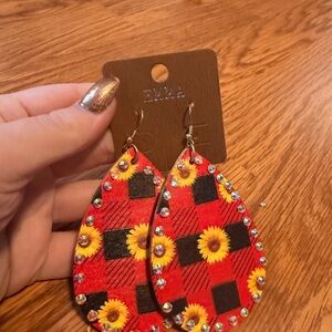 Red Sunflower Teardrop Earrings